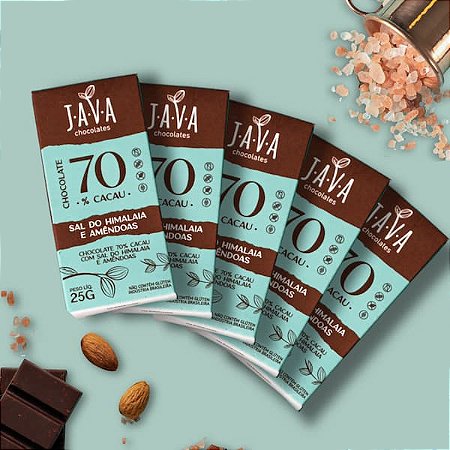 Chocolate 70% Cacau com SAL do HIMALAIA e Amêndoas - PACK 5 tabletes 25g
