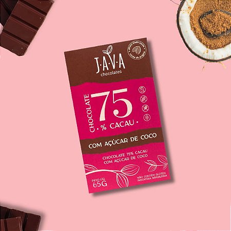 Chocolate com AÇÚCAR DE COCO - 75% cacau - 1 tablete de 65g - NOVO PESO