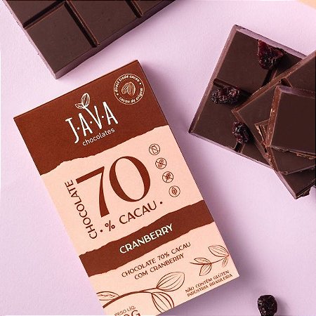 Chocolate 70% Cacau  com CRANBERRY - 1 tablete de 80g
