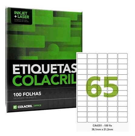 Etiqueta Impressora A4 38,1 X 21,2mm 100 Fls Ca4351 A4351