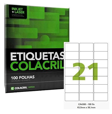 Etiqueta Inkjet+laser A4 A4360 Ca4360 100 Fls 2100 Etiquetas