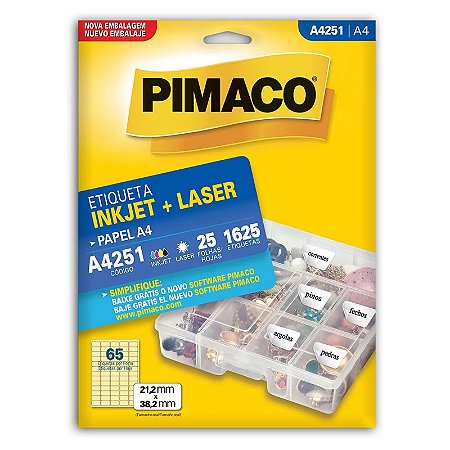 Etiqueta Pimaco A4251 - 65 Etiquetas P/ Folha 21,20x38,2mm