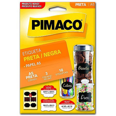18 Etiquetas Lousa Preta A5 Pimaco Preta Escrita Manual