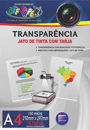 Papel Jato Tinta A4 Transparência Com Tarja 50 Micras 10 Fls