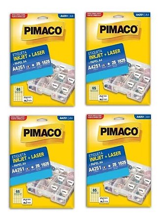 4 Pacotes Etiqueta Inkjet Laser Pimaco A4251 6500 Etiquetas