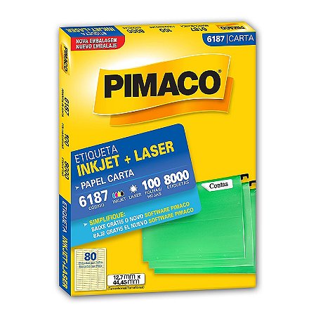 Pimaco 6187 Etiqueta Adesiva Inkjet Laser 12,7x44,45 8000 Un