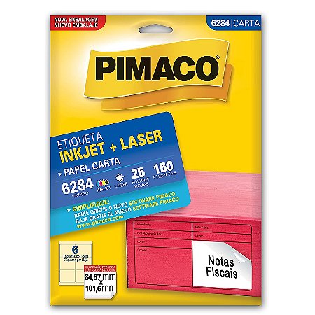 Etiqueta Carta 6284 25 Fls 84,67 X 101,6 Mm - Pimaco