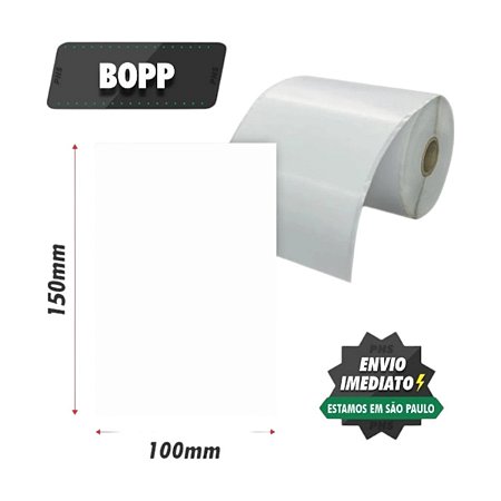 Rolo de Etiqueta Adesiva BOPP 100x150 (mm) com Serrilha 200 etiquetas por rolo - Zebra, Argox, Elgin, Tomate, Zetex, Datamax...