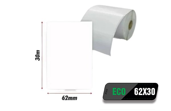 50 Rolos de Etiqueta Contínua Térmica ECO 62mm x 30 metros de comprimento Zebra Argox Elgin