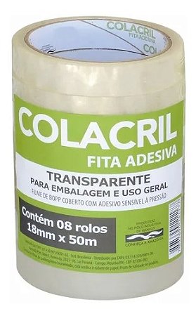 Fita Adesiva Transparente 18x50 (mm) - Pacote com 8 Rolos