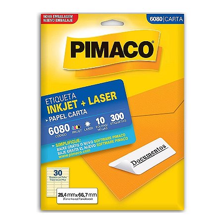 Etiqueta inkjet/laser carta 6080 com 10 folhas - Pimaco