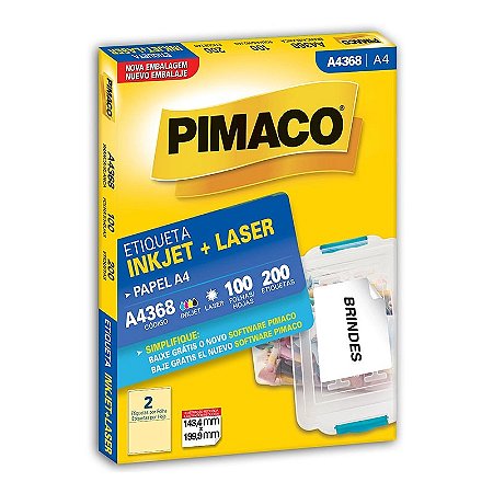 Etiqueta inkjet/laser A4368 com 100 folhas - Pimaco