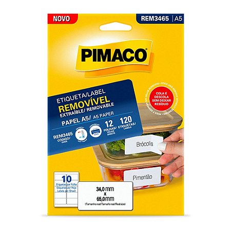 Etiqueta removível A5 REM3465 com 120 unidades - Pimaco