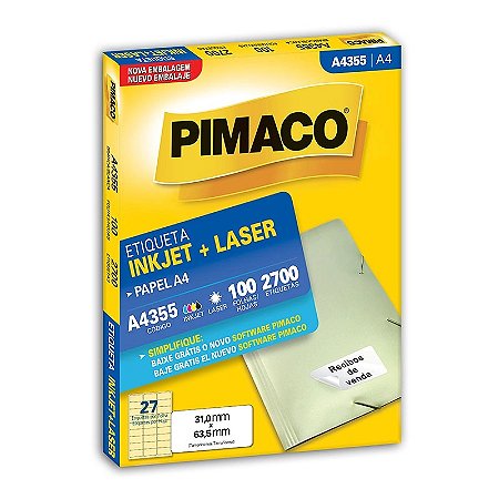 Etiqueta inkjet/laser A4355 com 100 folhas - Pimaco