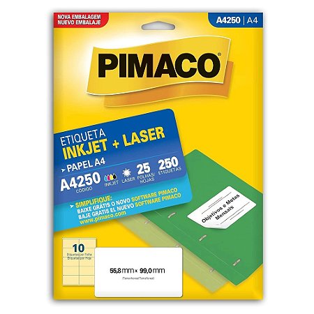 Etiqueta inkjet/laser A4250 com 25 folhas - Pimaco