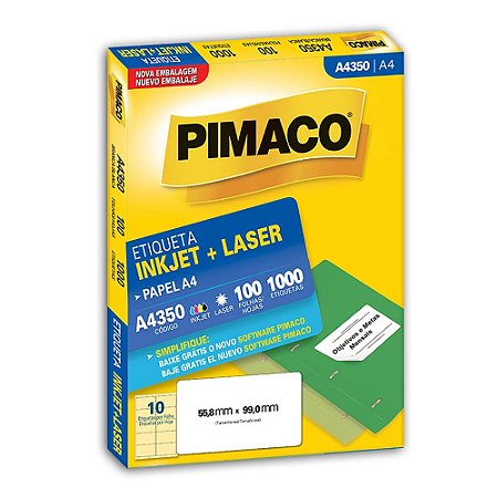 Etiqueta inkjet/laser A4350 com 100 folhas - Pimaco