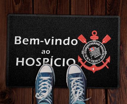 Tapete Capacho Esporte Futebol Corinthians Bem Vindo Ao Hospicio - Preto