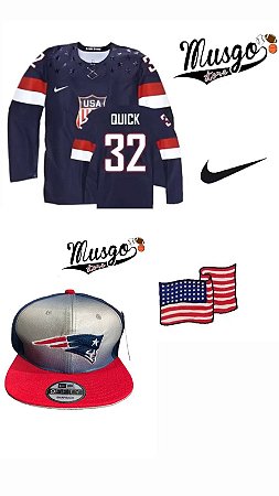 Combo Promocional Patriota: Camisa Seleção Americana Hockey + Bone Snapback New England Patriots