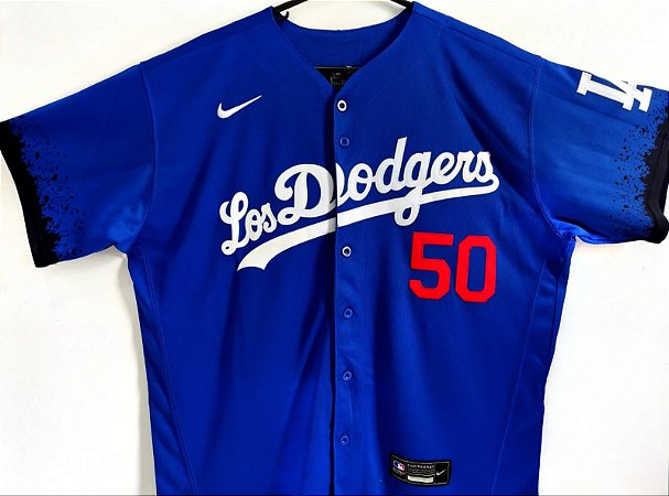 Camisa Nike Esporte Baseball Los Angeles Dodgers Mookie Bettis Número 50 Azul.