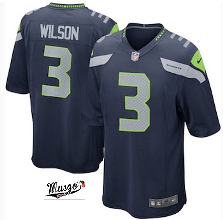 Camisa Esportiva Futebol Americano NFL Seattle Seahawks Russel Wilson Numero 3 Azul