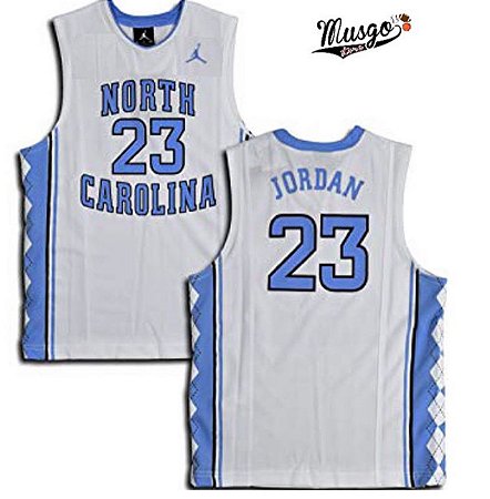 Camiseta Esportiva Regata Basquete Universitario NCAA North Carolina Michael Jordan Número 23 Branca