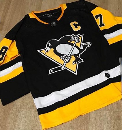 Camisa Esportiva Hockey NHL Pittsburgh Penguins Sidney Crosby Numero 87 Preta