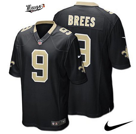 Camisa Esportiva Futebol Americano NFL New Orleans Saints Drew Brees Numero 9 Preta