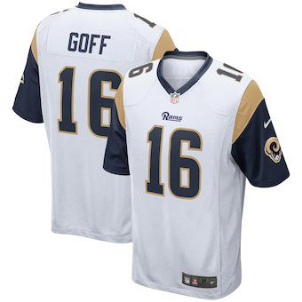 Camisa Esportiva Futebol Americano NFL Los Angeles Rams Jared Goff Numero 16 Branca