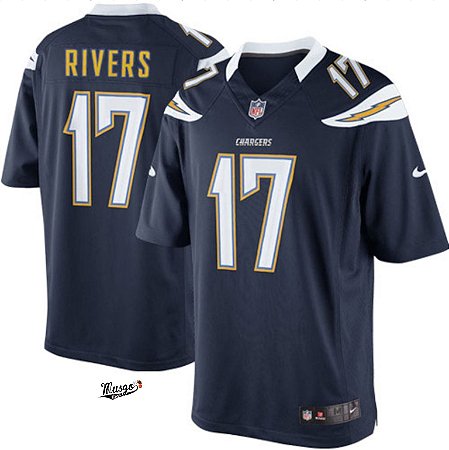 Camisa Esportiva Futebol Americano NFL Los Angeles Chargers Rivers Numero 17 Azul