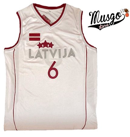 Camiseta Esportiva Regata Basquete Seleção Letônia Porzingis Numero 6 Branca