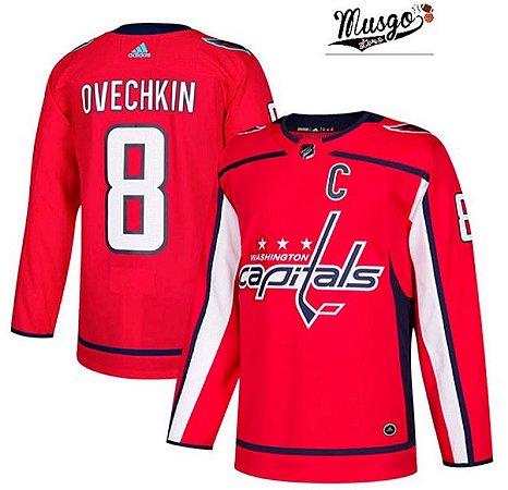 Camisa Esportiva Hockey NHL Washington Capitals Alex Ovechkin Numero 8 Vermelha