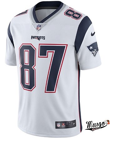 Camisa Esportiva Futebol Americano NFL New England Patriots Rob Gronkowski Número 87 Branca