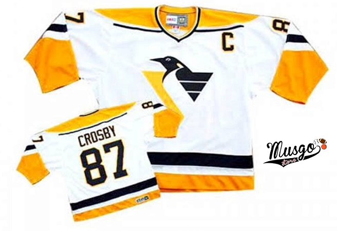 Camisa Esportiva Hockey NHL Pittsburgh Penguins Sidney Crosby Número 87 Branca Clássica