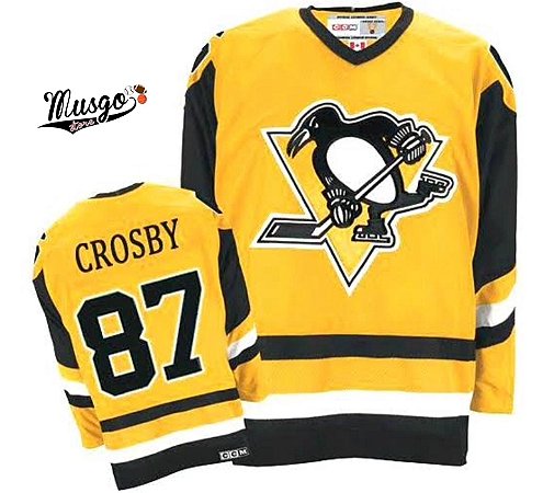 Camisa Esportiva Hockey NHL Pittsburgh Penguins Sidney Crosby Número 87 Amarela 2