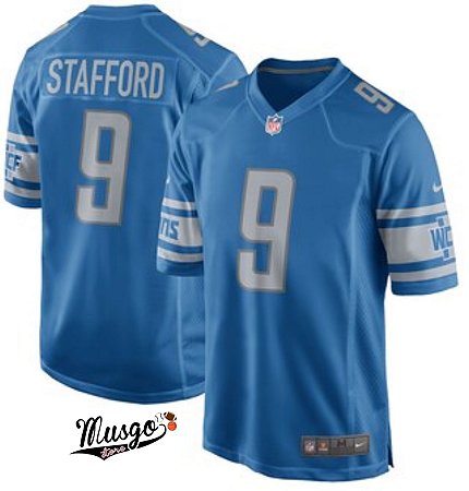 Camisa Esportiva Futebol Americano NFL Detroit Lions Mathew Stafford Número 9 Azul