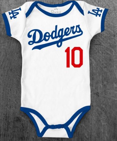 Body Infantil Baseball MLB Los Angeles Dodgers Número 10 Branco