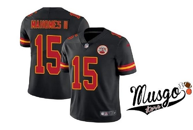 Camisa Esporte Futebol Americano NFL Kansas City Chiefs Patrick Mahomes Número 15 Preta