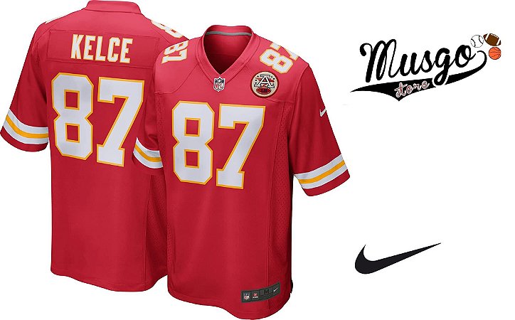 Camisa Nike Esporte Futebol Americano NFL Kansas City Chiefs Travis Kelce Número 87 Vermelha