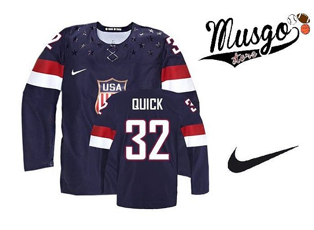Camisa Nike Esporte Hockey no Gelo NHL Seleção Americana Jonathan Quick Número 32 Azul