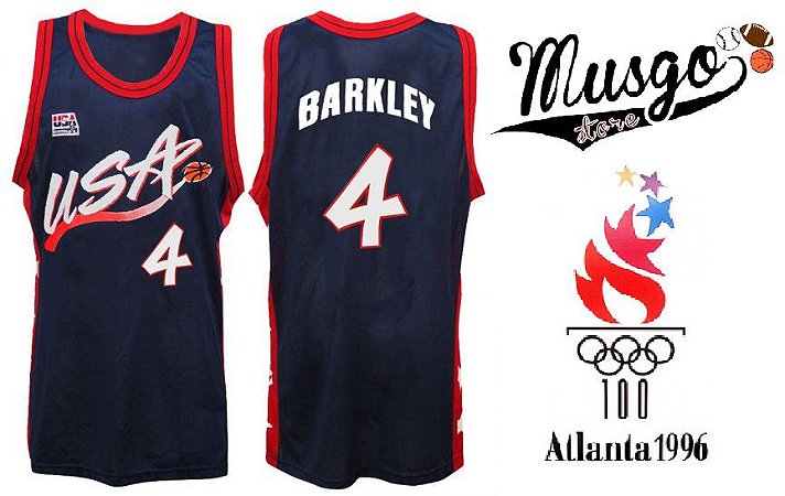 Camiseta Regata Esporte Basquete Seleção Americana Olimpiadas Atlanta 1996 Charles Barkley Número 4 Azul