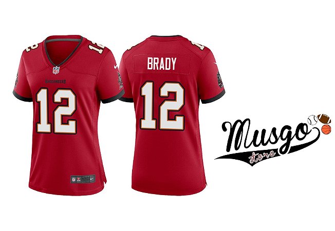 Camisa Nike Esporte Futebol Americano NFL Tampa Bay Buccaneers Tom Brady Número 12 Vermelha Feminina