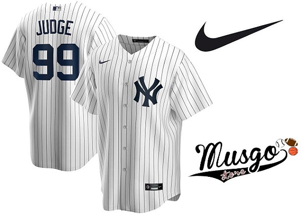 Camisa Nike Esporte Baseball MLB New York Yankees Aaron Judge Número 99  Branca Listrada - MUSGO STORE