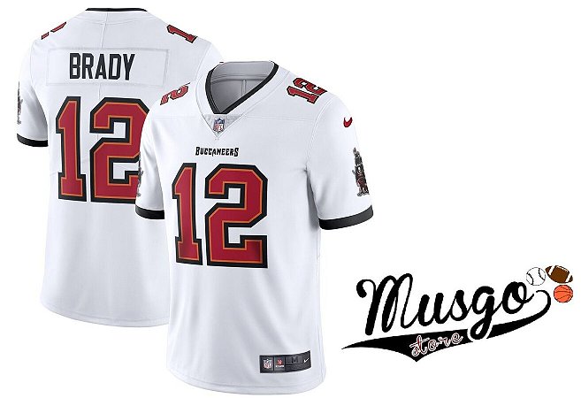 Camisa Nike Esporte Futebol Americano NFL Tampa Bay Buccaneers Tom Brady Número 12 Branca