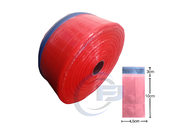 Bobina Unitarização de Medicamentos 4,5x10 Vermelha Picotada C/ Fita Inviolável Rolo com 5.000 FJ