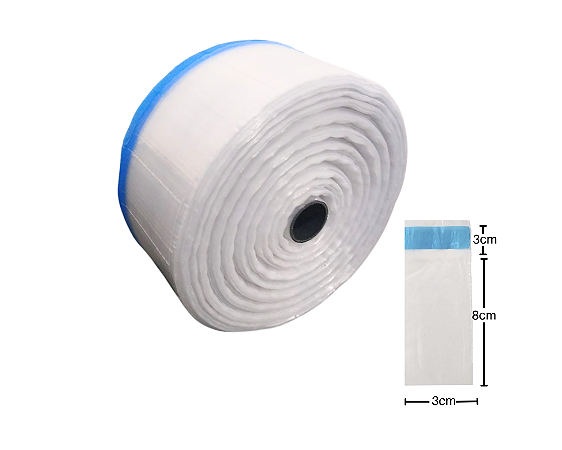 Bobina Unitarização de Medicamentos 3x8 Transparente Picotada C/ Fita Abre/Fecha Rolo com 10.000 FJ