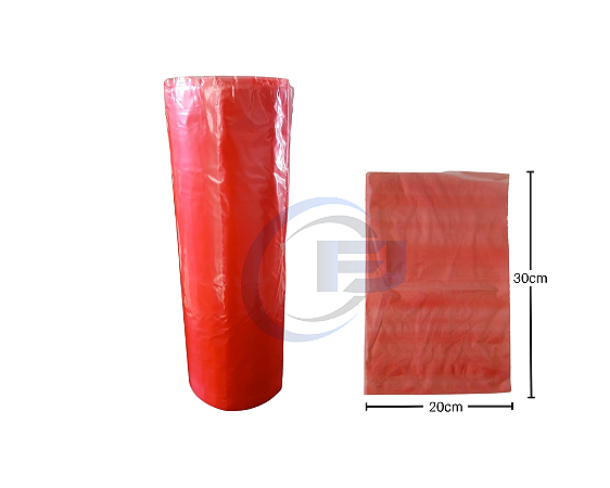 Bobina Plástica 20x30 Vermelha Picotada S/ fita Rolo com 500 FJ