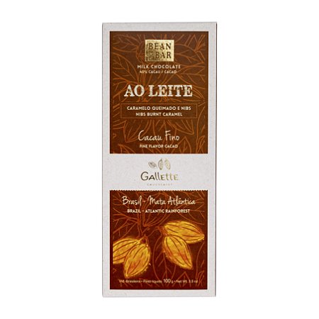 BARRA DE CHOCOLATE AO LEITE 40% CACAU COM CARAMELO QUEIMADO E NIBS DE CACAU - GALLETTE CHOCOLATES