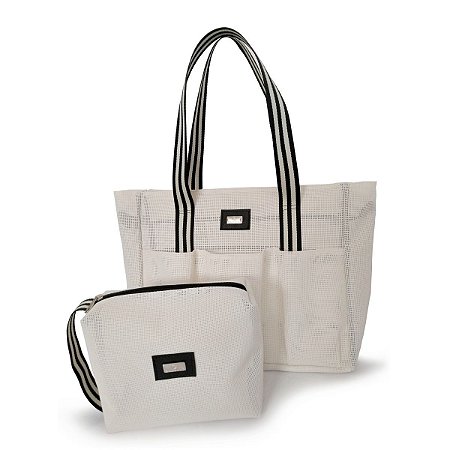 Bolsa de Praia em Tela Alças Listras Kit Dalulus - Branca