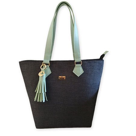 Bolsa Feminina Fátima - Ráfia Preta e Verde
