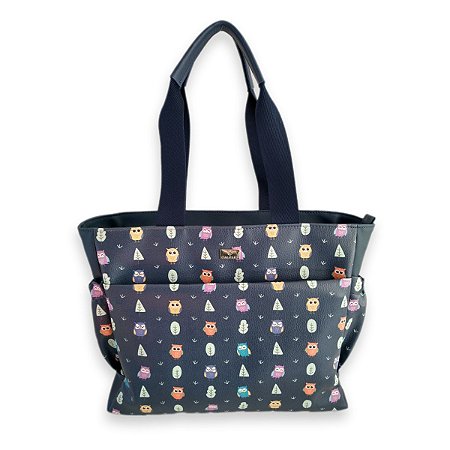 Bolsa Tote Grande - Bolsa Para Notebook Corujinhas Azul Marinho